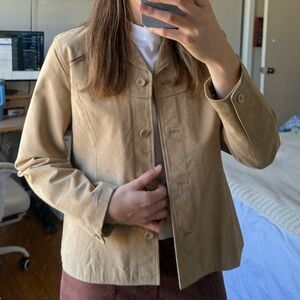 Brown Suede Button Down Jacket with Relaxed Fit